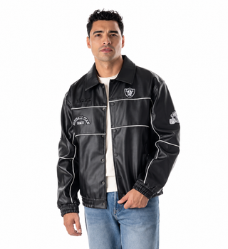 Las Vegas Raiders Unisex Faux Leather Racing Jacket - Black