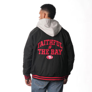 SAN FRANCISCO 49ERS UNISEX HOODED BOMBER - BLACK