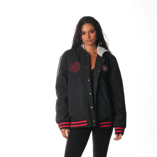 SAN FRANCISCO 49ERS UNISEX HOODED BOMBER - BLACK