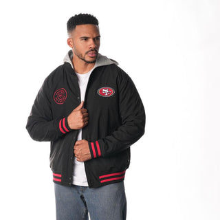 SAN FRANCISCO 49ERS UNISEX HOODED BOMBER - BLACK