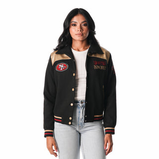 San Francisco 49ers Women's Suede Bomber Jacket - Black