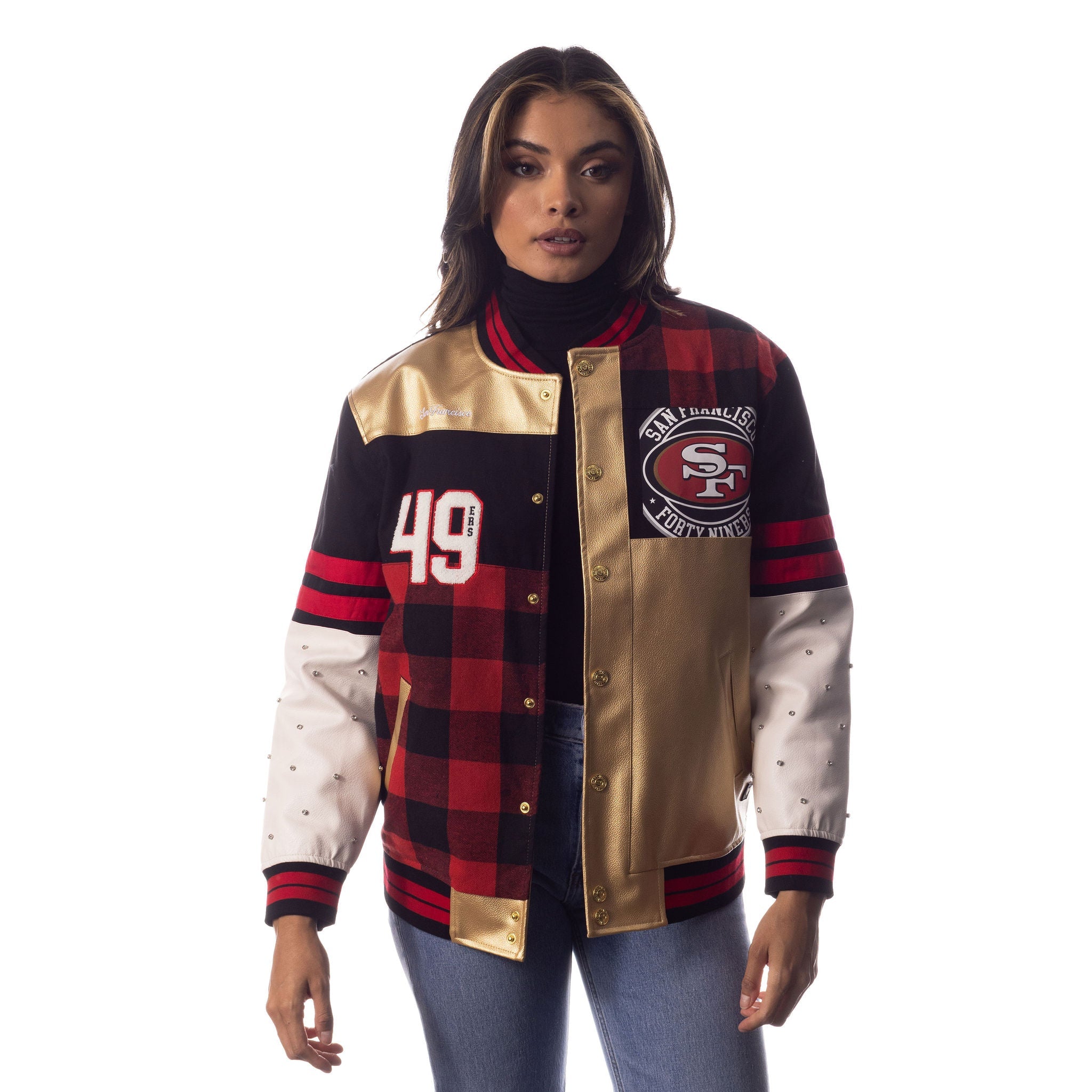 San Francisco 49ers Womens Multi Vintage Bomber - Scarlet/Gold –  wearethewildco