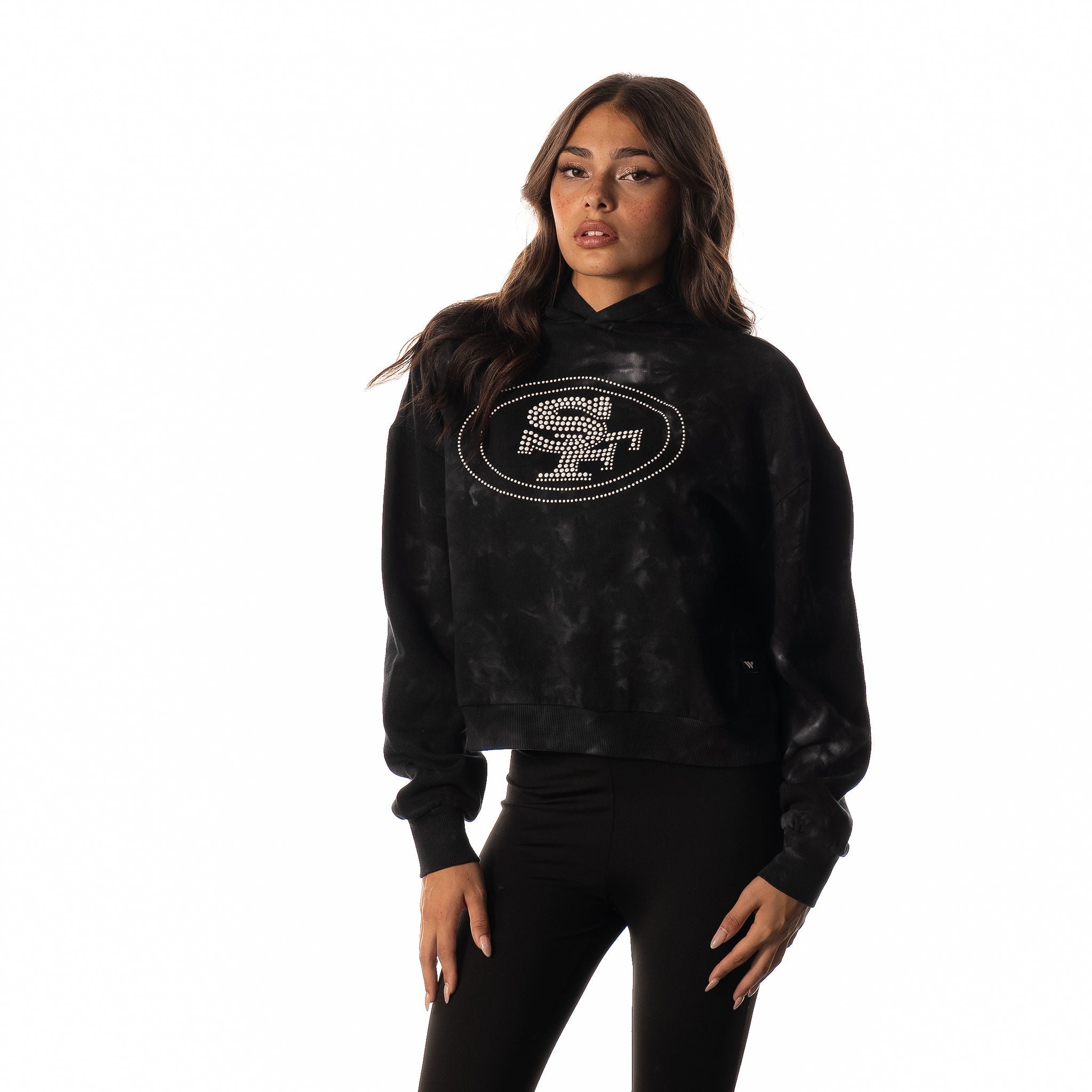 San Francisco 49ers Womens Tie Dye Crop Hoodie - Black – wearethewildco