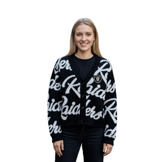 Las Vegas Raiders Women's All Over Jacquard Cropped Cardigan - Black