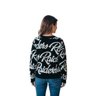 Las Vegas Raiders Women's All Over Jacquard Cropped Cardigan - Black