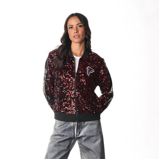 Atlanta Falcons Women's Sequin Bomber - Red-Sequin Jacket-thewildcollective