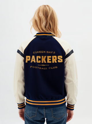 Green Bay Packers Unisex Raglan Varsity Jacket - Navy