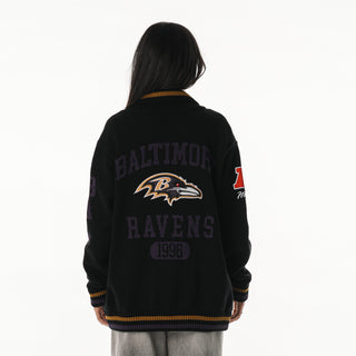 Baltimore Ravens Unisex Jacquard Zip Front Sweater - Black-Jacquard Sweater-thewildcollective