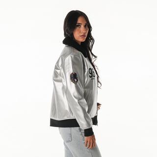 Baltimore Ravens Women's Metallic Bomber - Silver-Bomber Jacket-thewildcollective