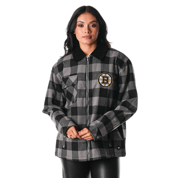 Boston Bruins Flannel Zip Front Jacket - Black