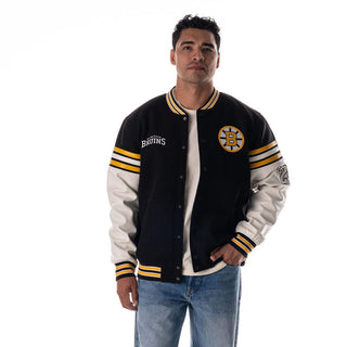 Boston Bruins Unisex Drop Shoulder Varsity Jacket - Black-Varsity Jacket-thewildcollective