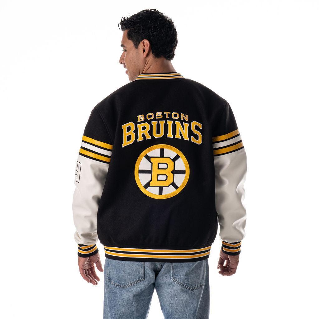 Boston Bruins Unisex Drop Shoulder Varsity Jacket - Black