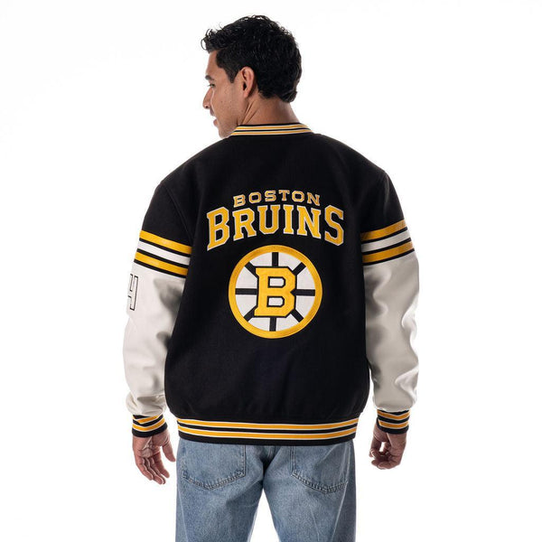 Boston Bruins Unisex Drop Shoulder Varsity Jacket - Black