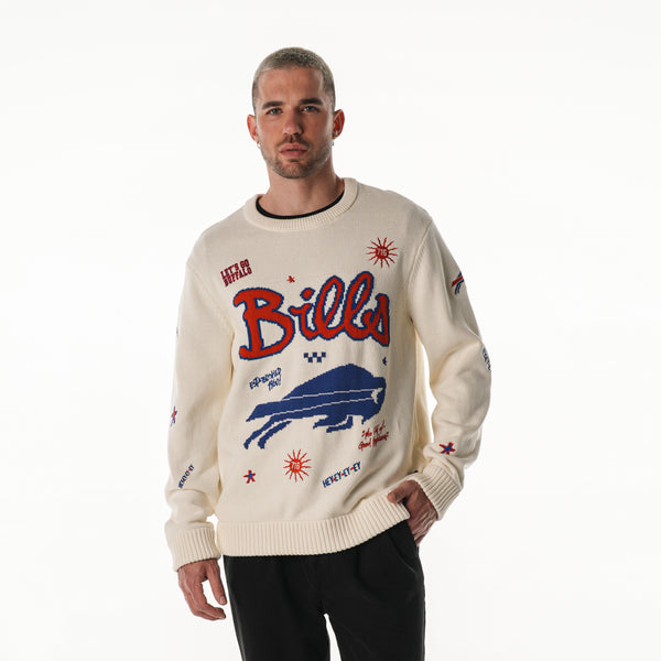 Buffalo Bills Unisex All Over Jacquard Crew Sweater - Cream