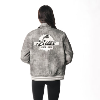 Buffalo Bills Women's Faux Leather Jacket - Grey-Faux Leather Jacket-thewildcollective