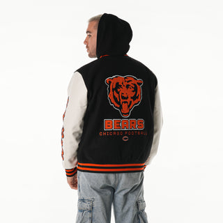 Chicago Bears Unisex Hooded Varsity Jacket - Black-Varsity Jacket-thewildcollective