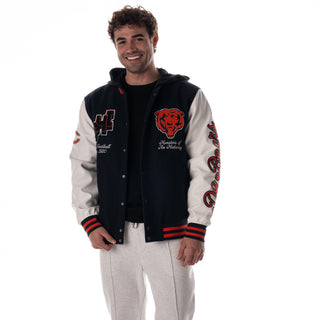 Chicago Bears Unisex Hooded Varsity Jacket - Navy-Jacket-thewildcollective