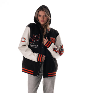 Chicago Bears Unisex Hooded Varsity Jacket - Navy-Jacket-thewildcollective