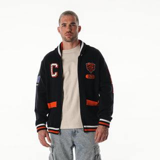 Chicago Bears Unisex Jacquard Zip Front Sweater - Dark Blue-Jacquard Sweater-thewildcollective