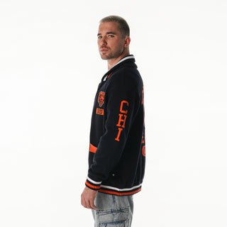 Chicago Bears Unisex Jacquard Zip Front Sweater - Dark Blue-Jacquard Sweater-thewildcollective