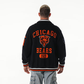 Chicago Bears Unisex Jacquard Zip Front Sweater - Dark Blue-Jacquard Sweater-thewildcollective