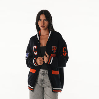 Chicago Bears Unisex Jacquard Zip Front Sweater - Dark Blue-Jacquard Sweater-thewildcollective