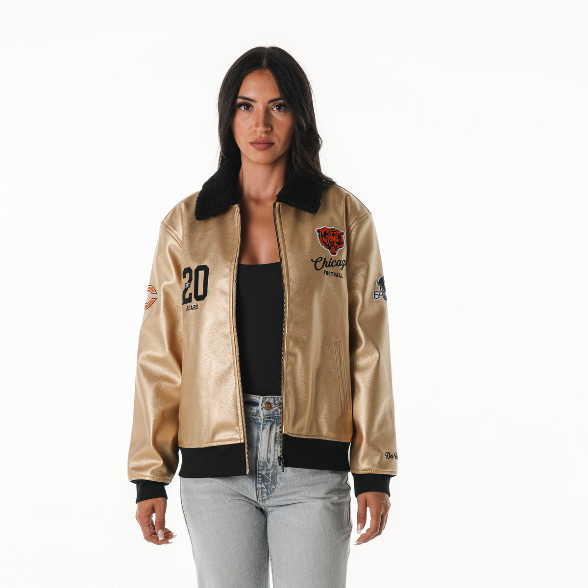 Chicago Bears Women's Metallic Bomber - Gold