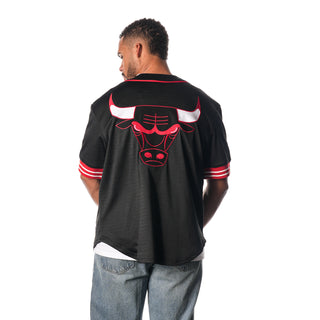 Chicago Bulls Button Up Jersey - Black-Baseball Shirt-thewildcollective