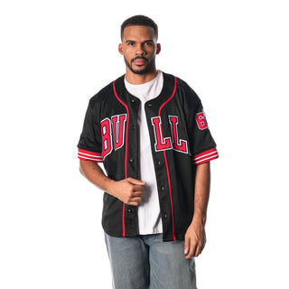 Chicago Bulls Button Up Jersey - Black-Baseball Shirt-thewildcollective