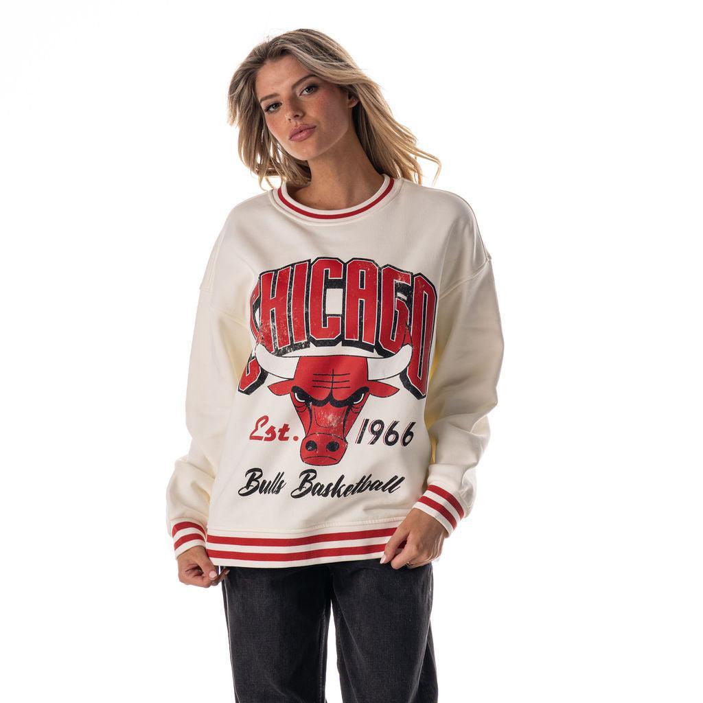 Chicago Bulls Women's Oversized Baggy Crew Fleece - Vintage White