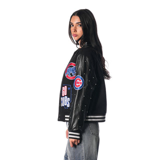 Chicago Cubs Varsity Sparkle Jacket - Black-Varsity Jacket-thewildcollective
