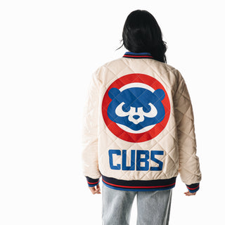 Chicago Cubs Women's Quilted Puffer Jacket - Cream-Puffer Jacket-thewildcollective
