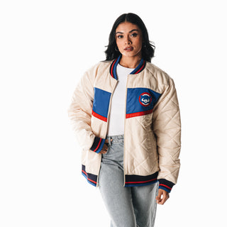 Chicago Cubs Women's Quilted Puffer Jacket - Cream-Puffer Jacket-thewildcollective