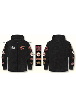 Cleveland Cavs Unisex Logo Sleeve Full Zip Hoodie - Black-Zip Fleece-thewildcollective