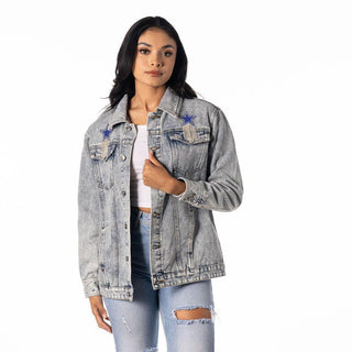 Dallas Cowboys Denim Sequin Fringe Jacket-Denim Jacket-thewildcollective