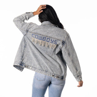 Dallas Cowboys Denim Sequin Fringe Jacket-Denim Jacket-thewildcollective