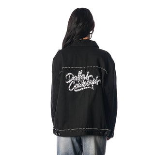 Dallas Cowboys Denim Studded Jacket - Black-Denim Jacket-thewildcollective