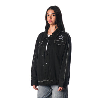 Dallas Cowboys Denim Studded Jacket - Black-Denim Jacket-thewildcollective