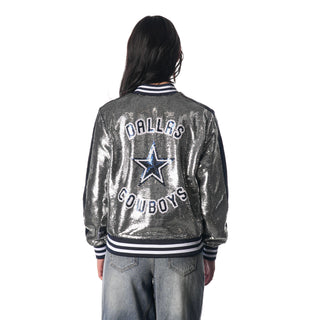 Dallas Cowboys Sequin Bomber - Silver-Sequin Jacket-thewildcollective