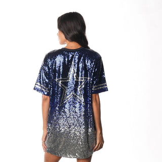 Dallas Cowboys Sequin Ombre Dress - Navy-Dress-thewildcollective