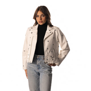 Dallas Cowboys Star Studded Leather Jacket - White-Faux Leather Jacket-thewildcollective