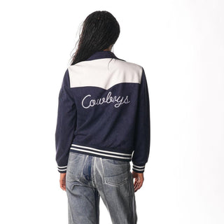 Dallas Cowboys Suede Bomber Jacket - Navy-Bomber Jacket-thewildcollective