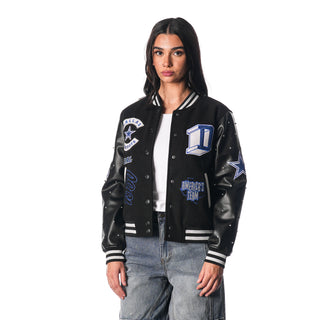 Dallas Cowboys Varsity Sparkle Jacket - Black-Varsity Jacket-thewildcollective