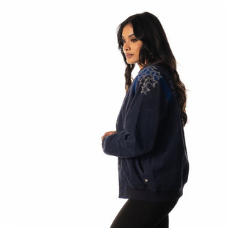 Dallas Cowboys Women Cord Star Sleeve Bomber - Blue-Bomber Jacket-thewildcollective