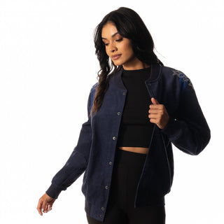Dallas Cowboys Women Cord Star Sleeve Bomber - Blue-Bomber Jacket-thewildcollective