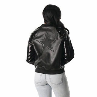 Dallas Cowboys Women's Faux Leather Sequin Jacket - Black-Faux Leather Jacket-thewildcollective