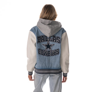 Dallas Cowboys Women's Hooded Varsity - Denim-Varsity Jacket-thewildcollective
