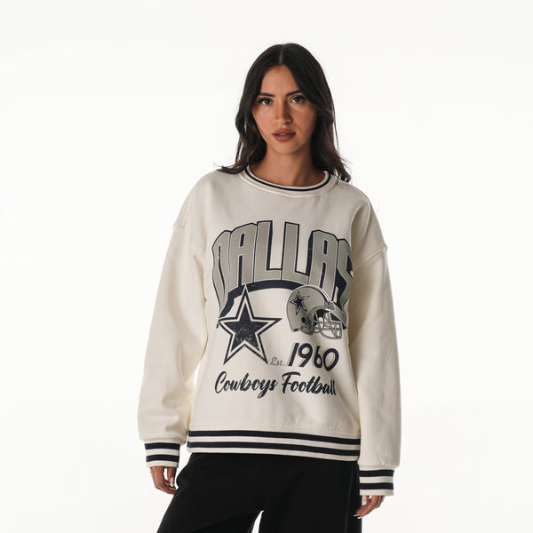 Dallas Cowboys Women's Oversized Vintage Crew Fleece - Vintage White