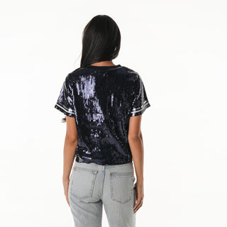 Dallas Cowboys Women's Sequin Crop Tee - Navy-Crop Tee-thewildcollective