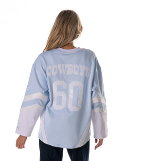 Dallas Cowboys Women's Sequin Logo Hockey Jersey - Light Blue-Jersey-thewildcollective